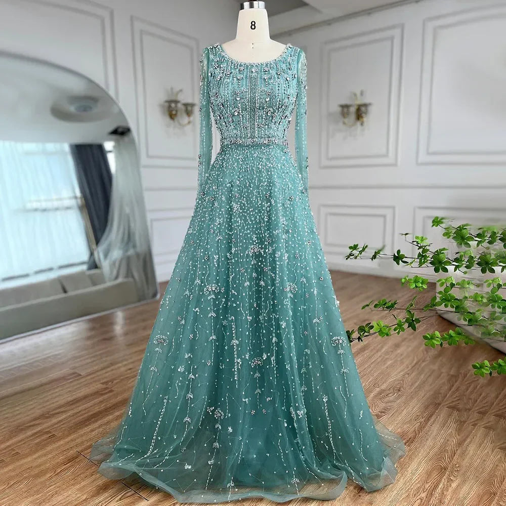 Dubai Designer Luxury Nude A-Line Beaded Evening Dress LA72088