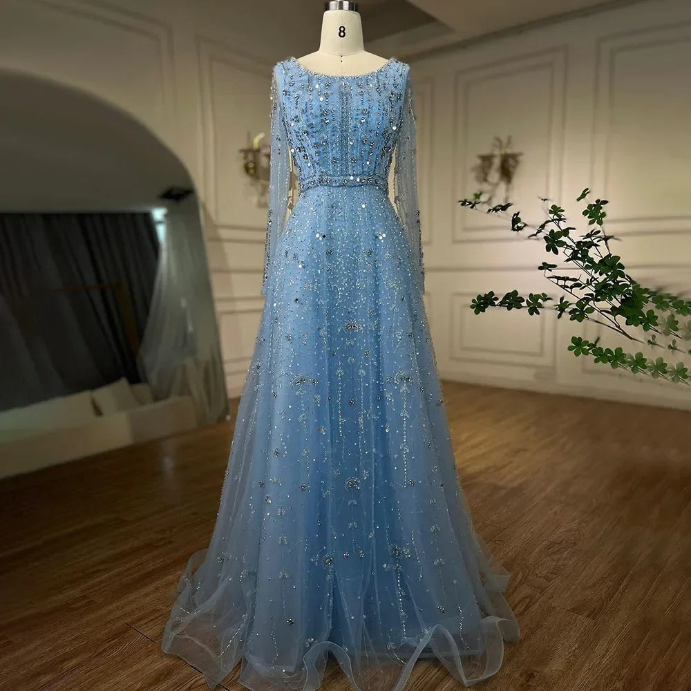 Dubai Designer Luxury Nude A-Line Beaded Evening Dress LA72088