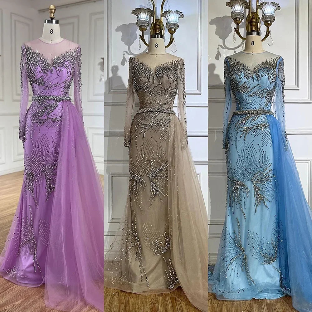 Purple Evening Gowns with Beaded Skirt and Lace-up Detail LA72376