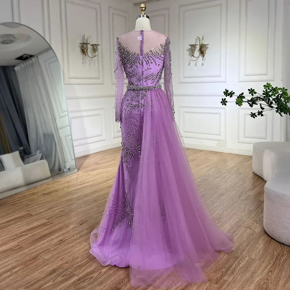 Purple Evening Gowns with Beaded Skirt and Lace-up Detail LA72376