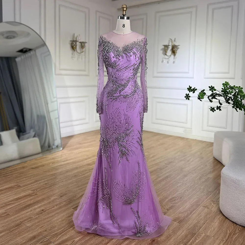 Purple Evening Gowns with Beaded Skirt and Lace-up Detail LA72376