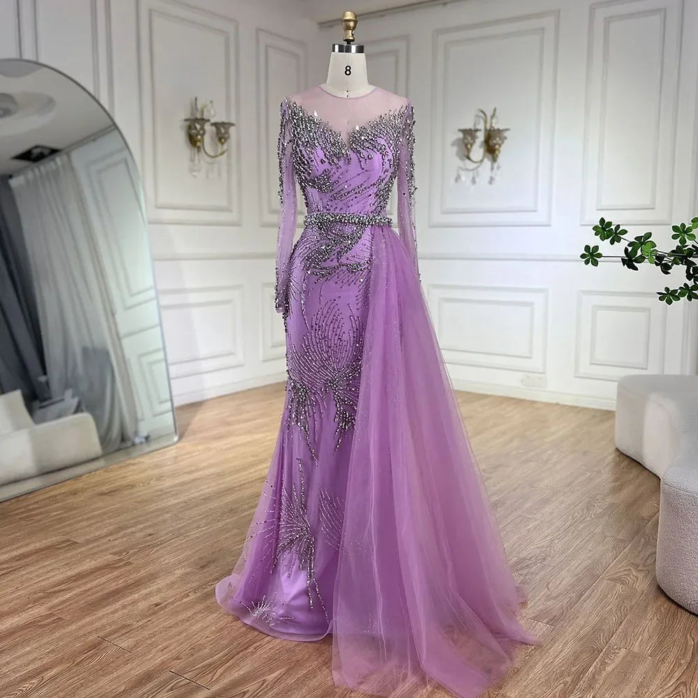 Purple Evening Gowns with Beaded Skirt and Lace-up Detail LA72376