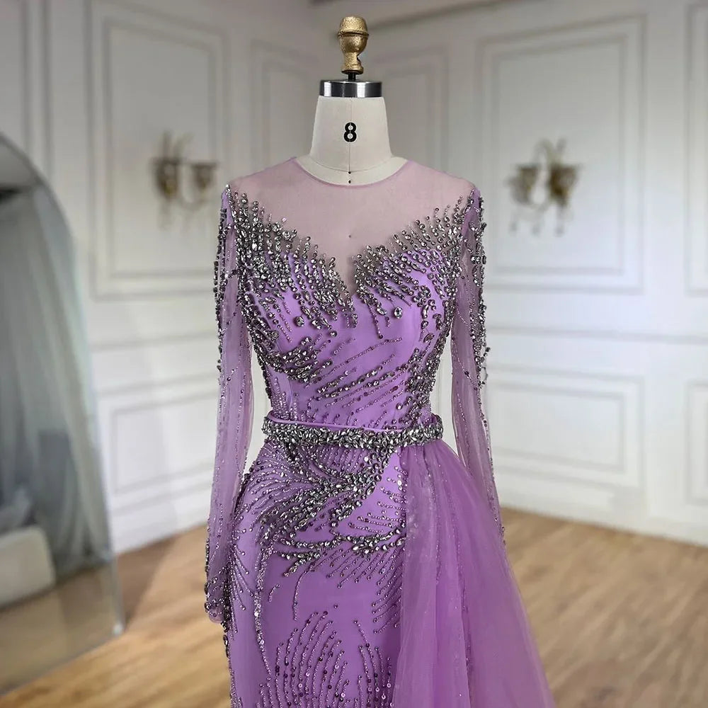 Purple Evening Gowns with Beaded Skirt and Lace-up Detail LA72376