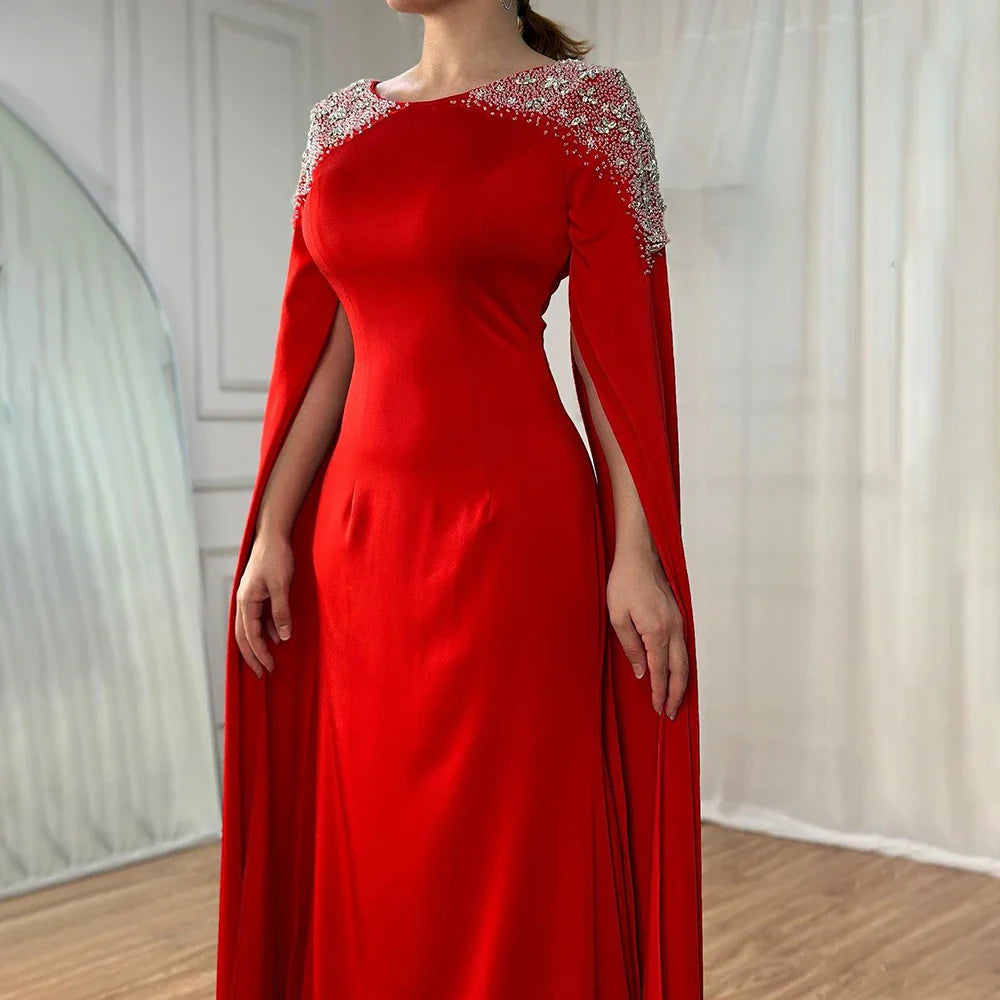 Luxury White Mermaid Evening Dress with Cape LA70934