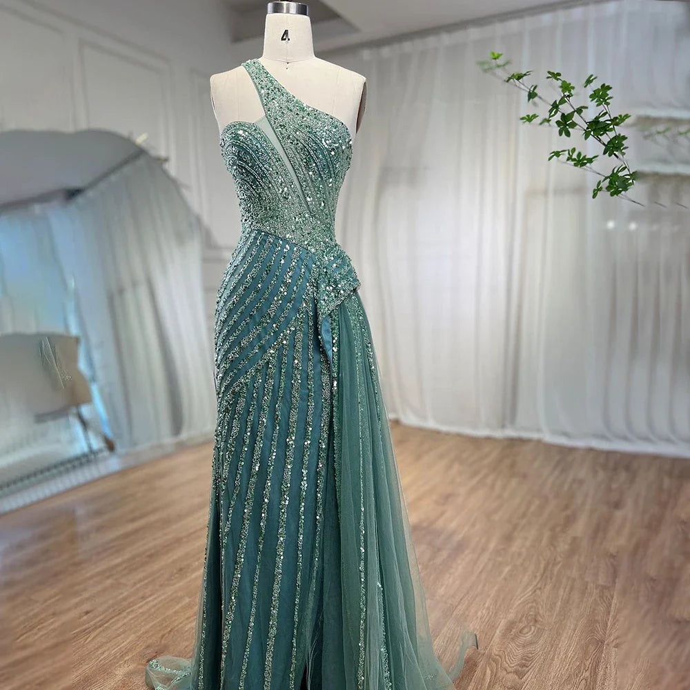 Serene Hill Lilac Mermaid Elegant With Overskirt Sexy One-Shoulder Evening Dresses Gowns Luxury Beaded Party LA71712
