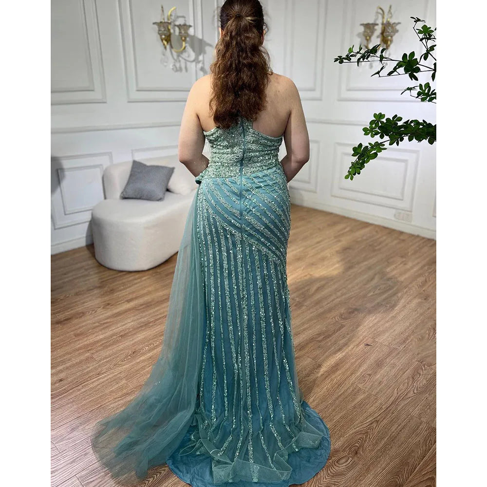 Serene Hill Lilac Mermaid Elegant With Overskirt Sexy One-Shoulder Evening Dresses Gowns Luxury Beaded Party LA71712