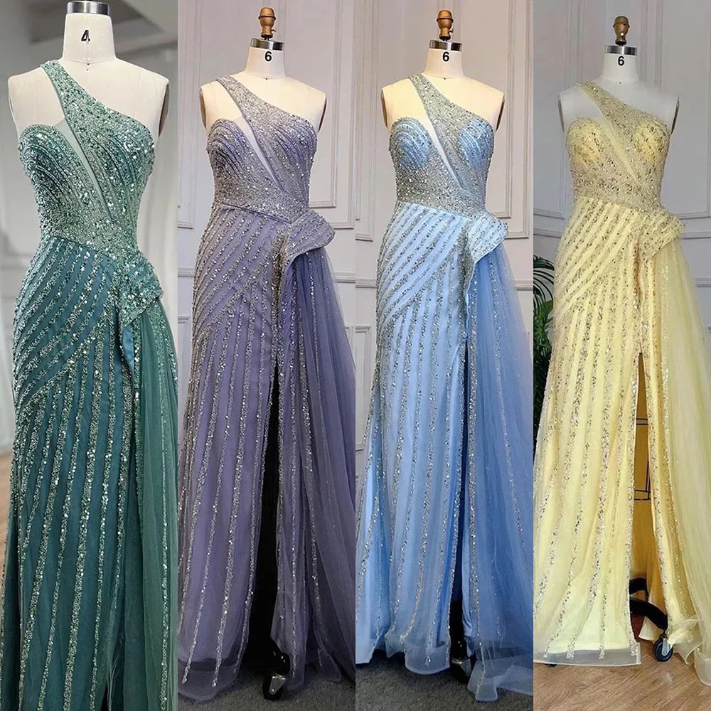 Serene Hill Lilac Mermaid Elegant With Overskirt Sexy One-Shoulder Evening Dresses Gowns Luxury Beaded Party LA71712