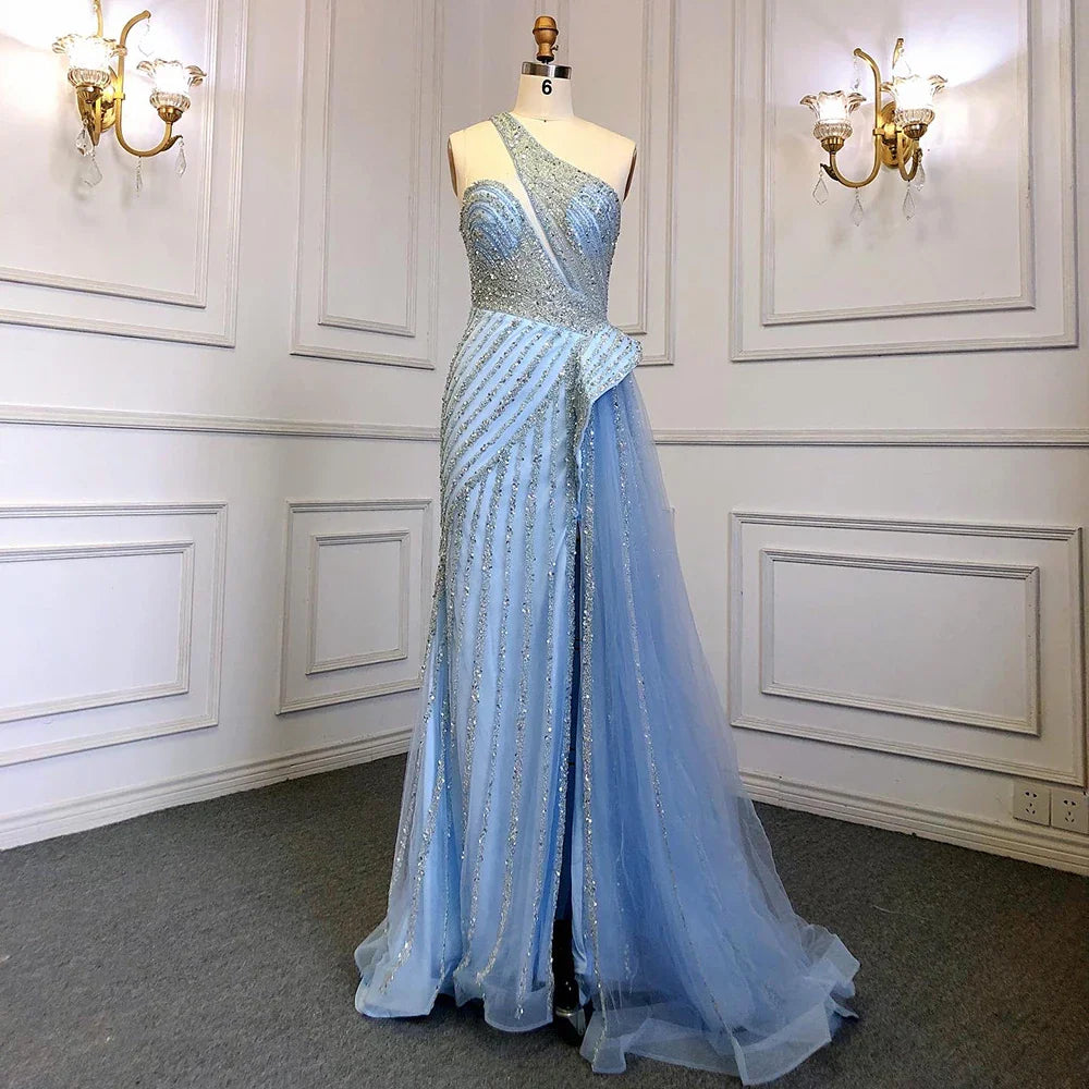Serene Hill Lilac Mermaid Elegant With Overskirt Sexy One-Shoulder Evening Dresses Gowns Luxury Beaded Party LA71712