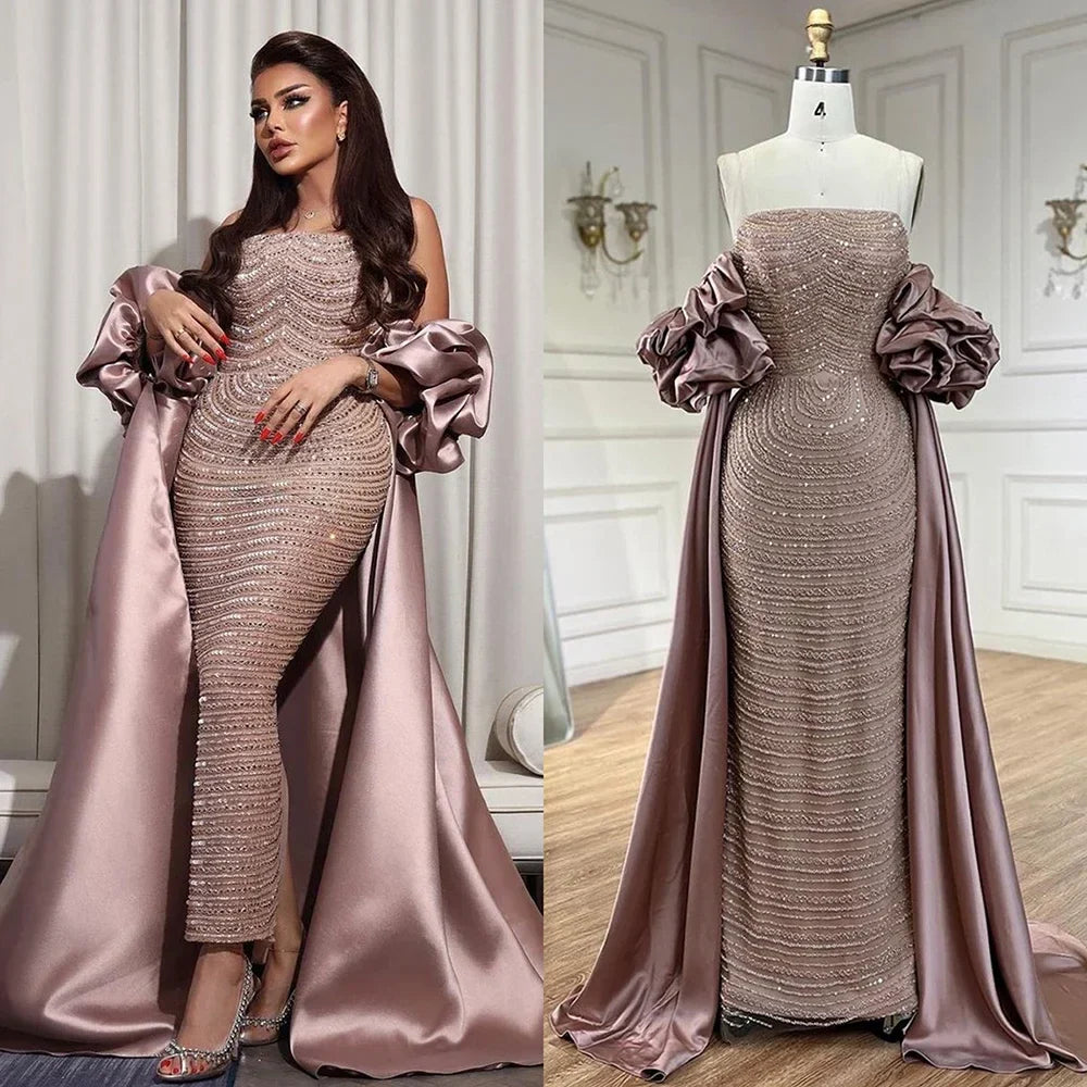 Luxury Arabic Dusty Rose Evening Dresses with Cape LA72543