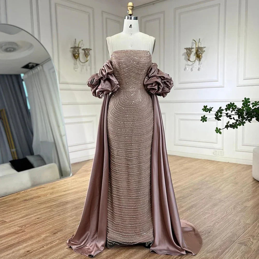 Luxury Arabic Dusty Rose Evening Dresses with Cape LA72543
