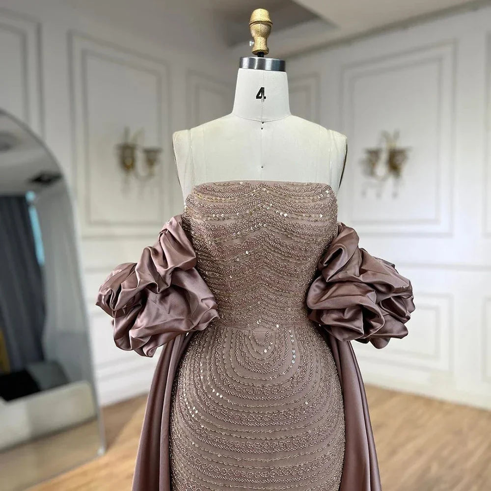 Luxury Arabic Dusty Rose Evening Dresses with Cape LA72543