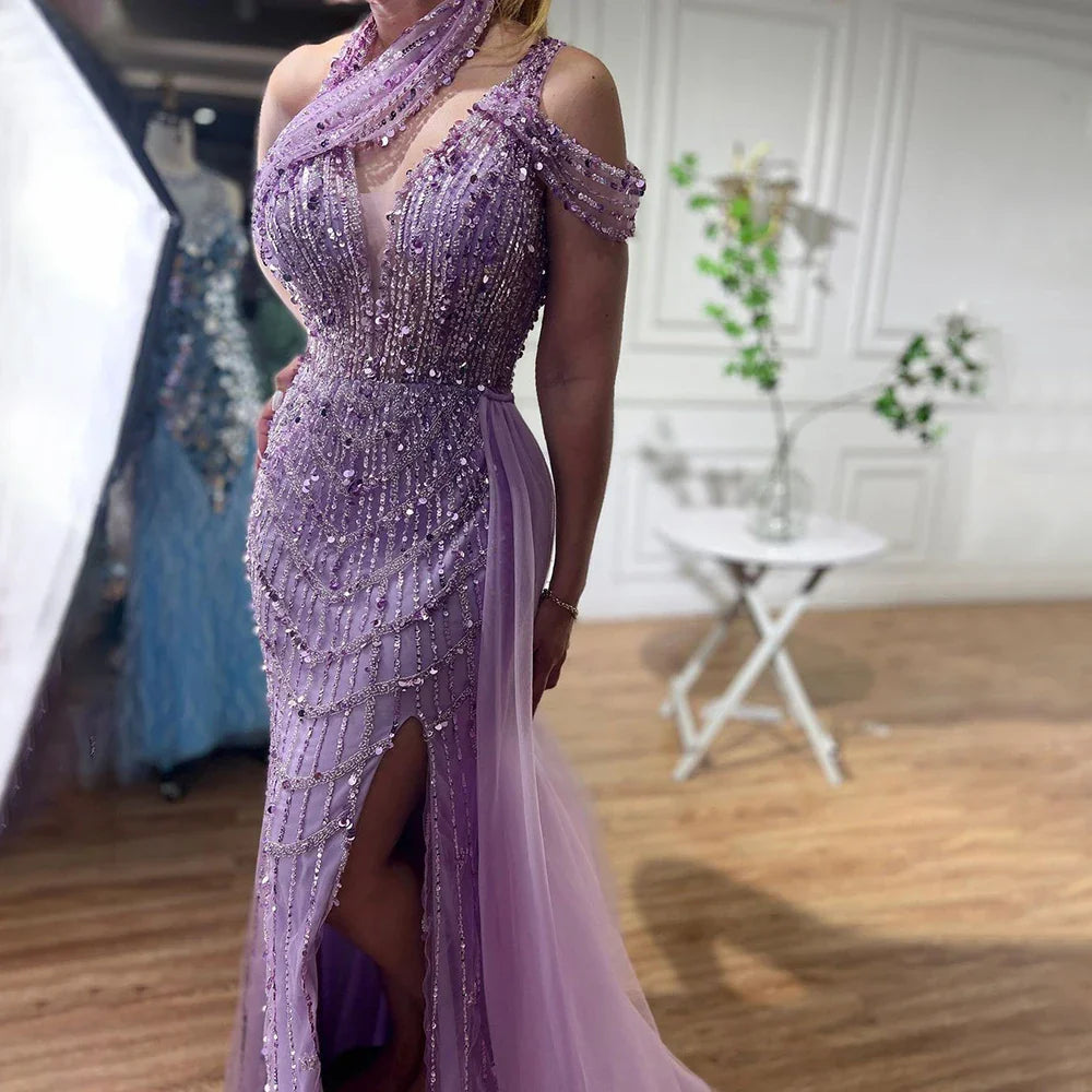 Luxury Beaded Caramel Mermaid Halter Evening Dress LA71778A