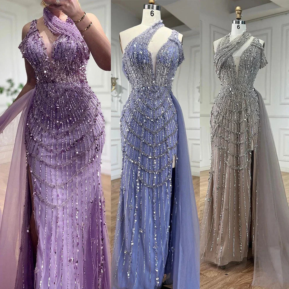 Luxury Beaded Caramel Mermaid Halter Evening Dress LA71778A