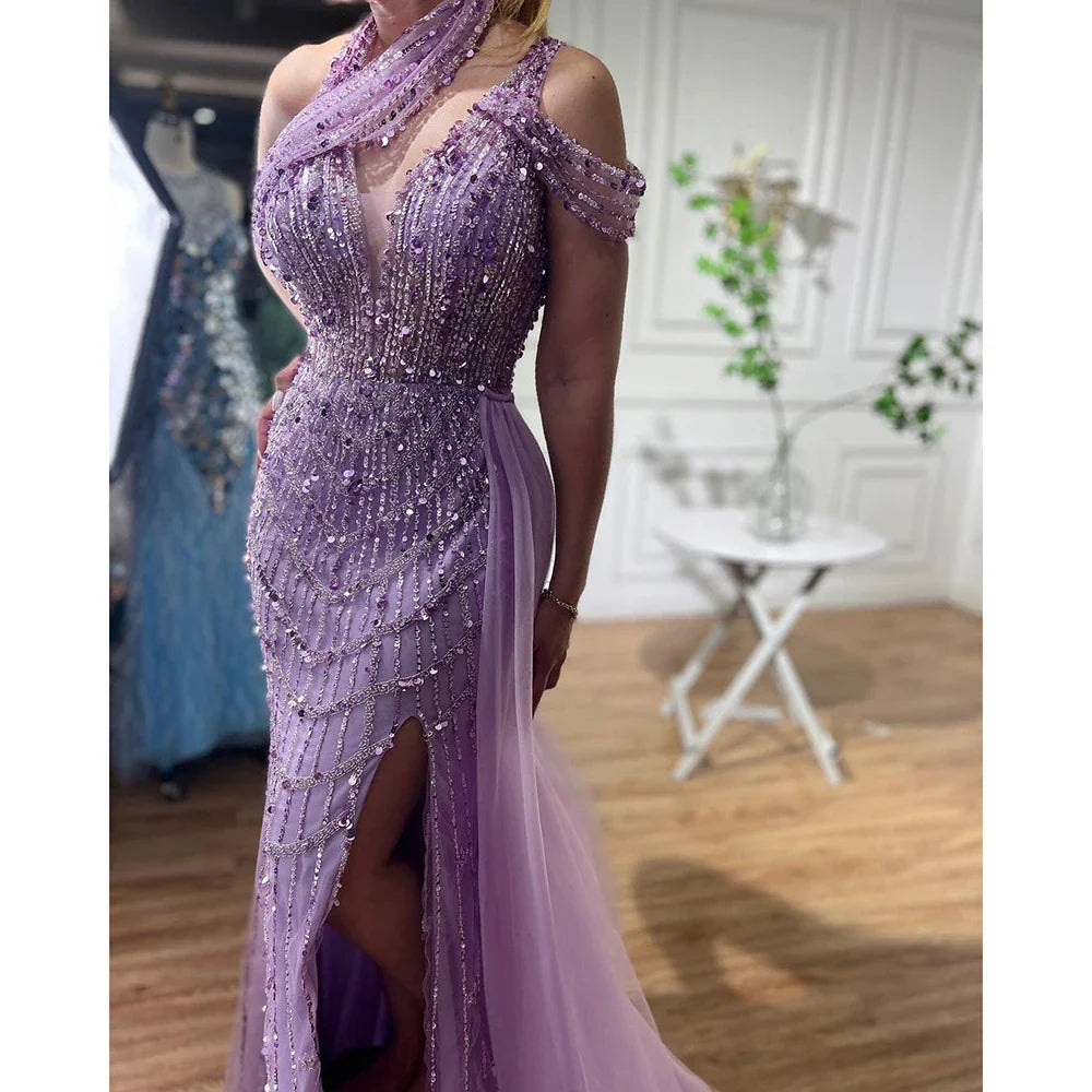 Luxury Beaded Caramel Mermaid Halter Evening Dress LA71778A