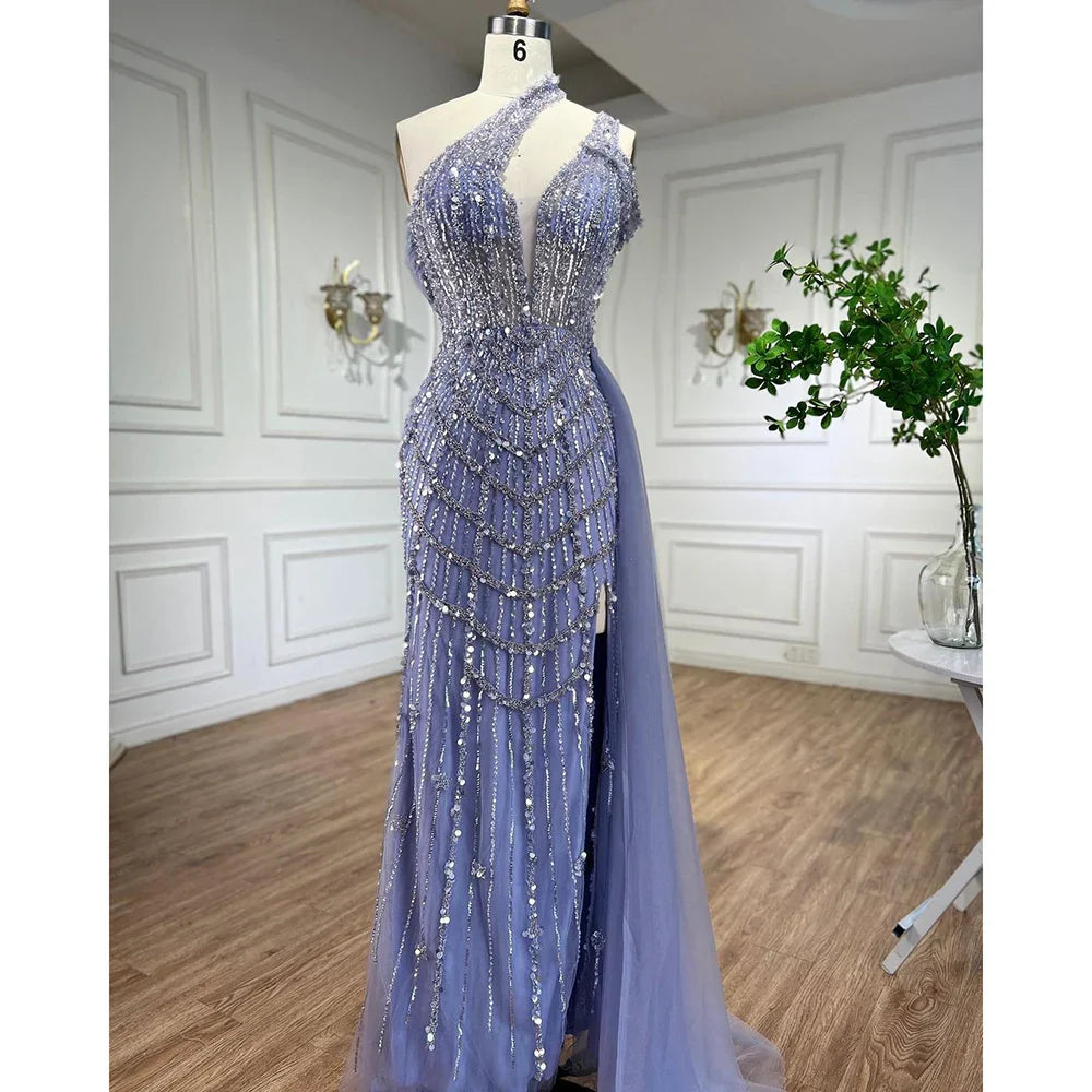 Luxury Beaded Caramel Mermaid Halter Evening Dress LA71778A