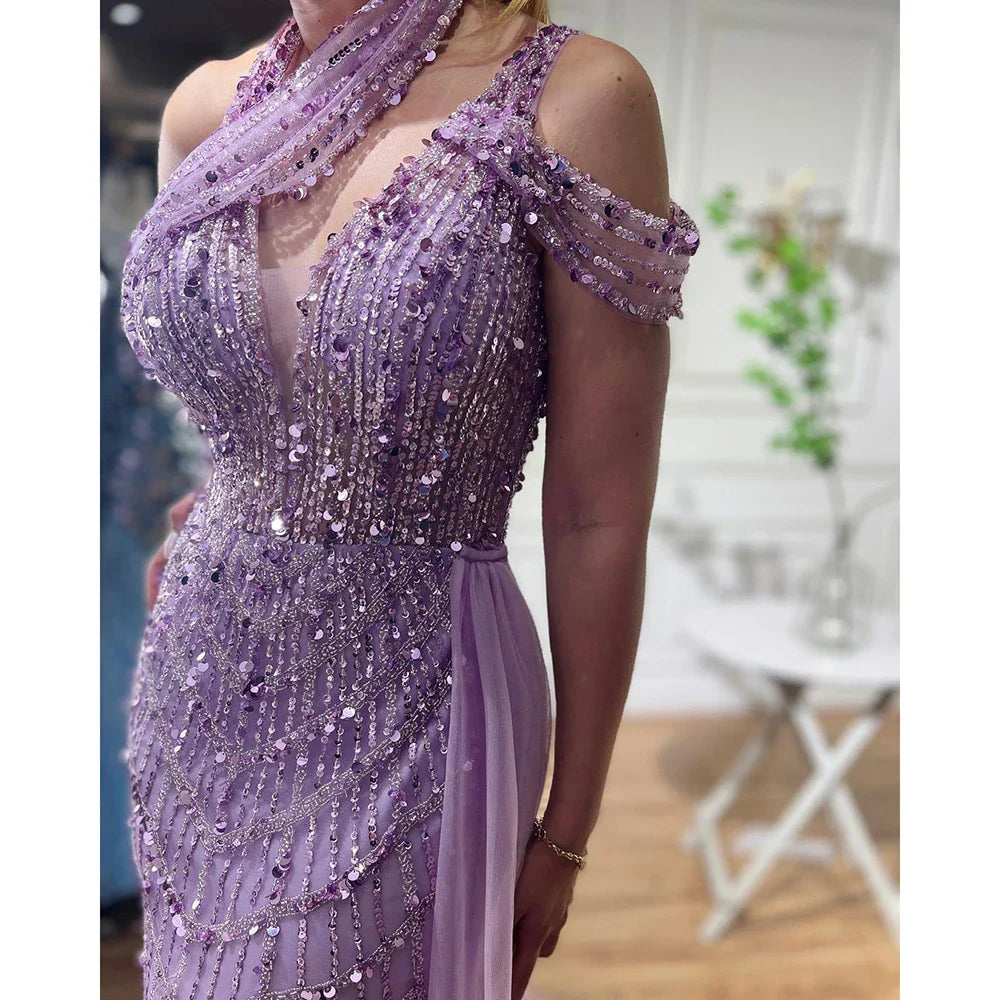 Luxury Beaded Caramel Mermaid Halter Evening Dress LA71778A