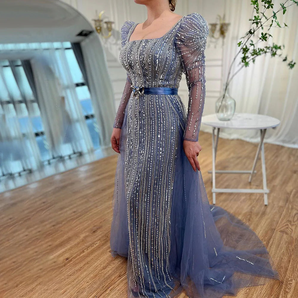 On Sale no return no refundSerene Hill Luxury Dubai Fuchsia Evening Dresses for Women Wedding Long Sleeve Overskirt Arabic Formal Party LA71678
