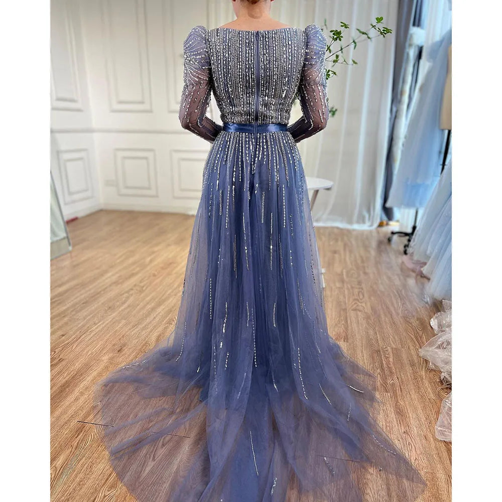 On Sale no return no refundSerene Hill Luxury Dubai Fuchsia Evening Dresses for Women Wedding Long Sleeve Overskirt Arabic Formal Party LA71678