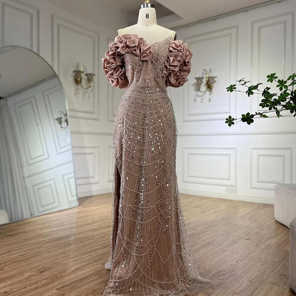 Luxury Dubai Luxury Dubai Off Shoulder Mermaid Sage Green Evening Dresses For Women Arabic Wedding Party Gown LA72281