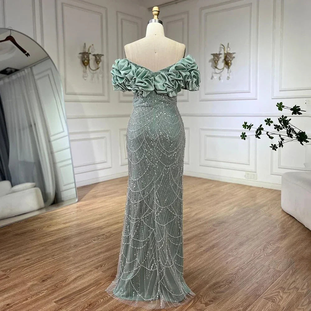 Luxury Dubai Luxury Dubai Off Shoulder Mermaid Sage Green Evening Dresses For Women Arabic Wedding Party Gown LA72281