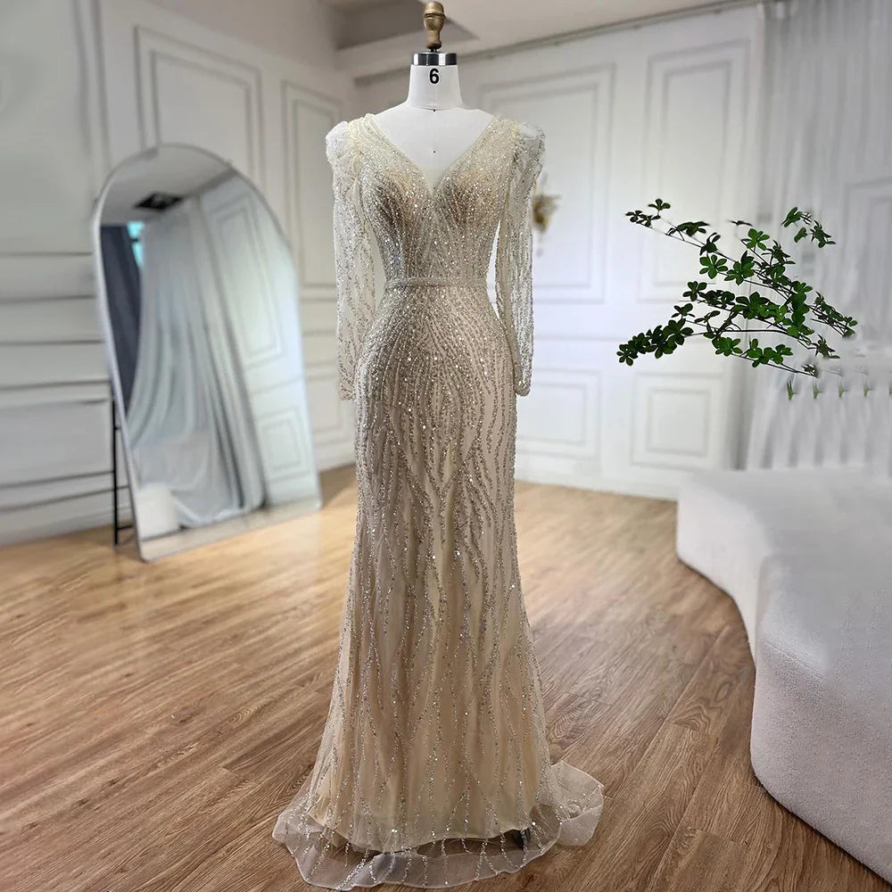 Luxury Lilac Mermaid Beaded Evening Dress LA71931