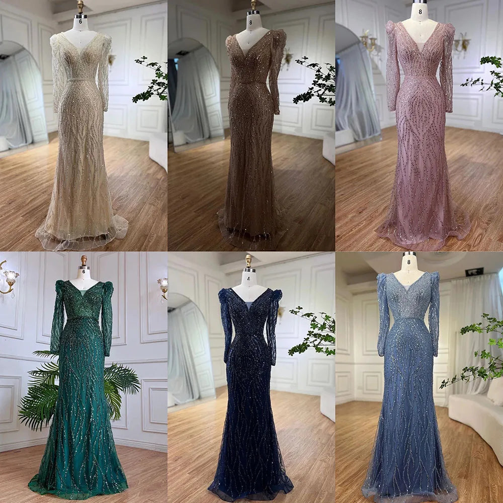 Luxury Lilac Mermaid Beaded Evening Dress LA71931