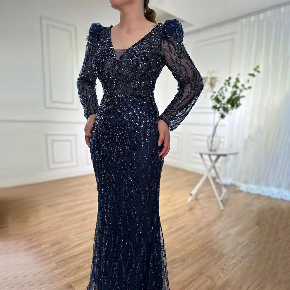 Luxury Lilac Mermaid Beaded Evening Dress LA71931