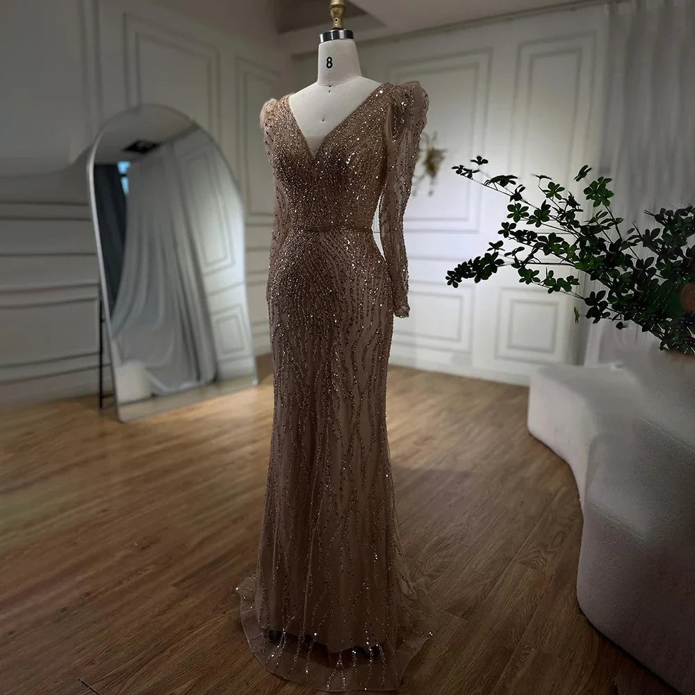 Luxury Lilac Mermaid Beaded Evening Dress LA71931