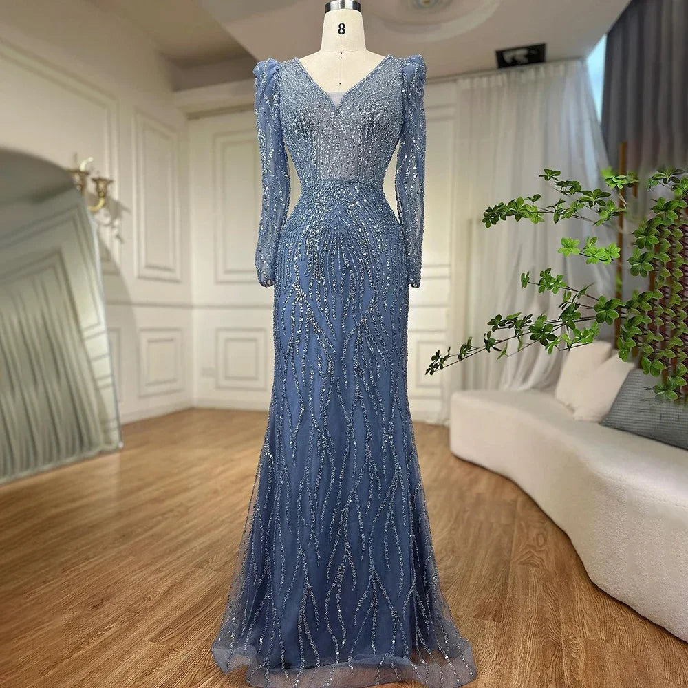 Luxury Lilac Mermaid Beaded Evening Dress LA71931