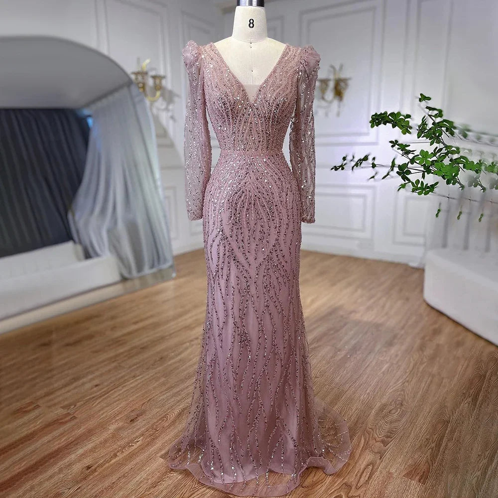 Luxury Lilac Mermaid Beaded Evening Dress LA71931
