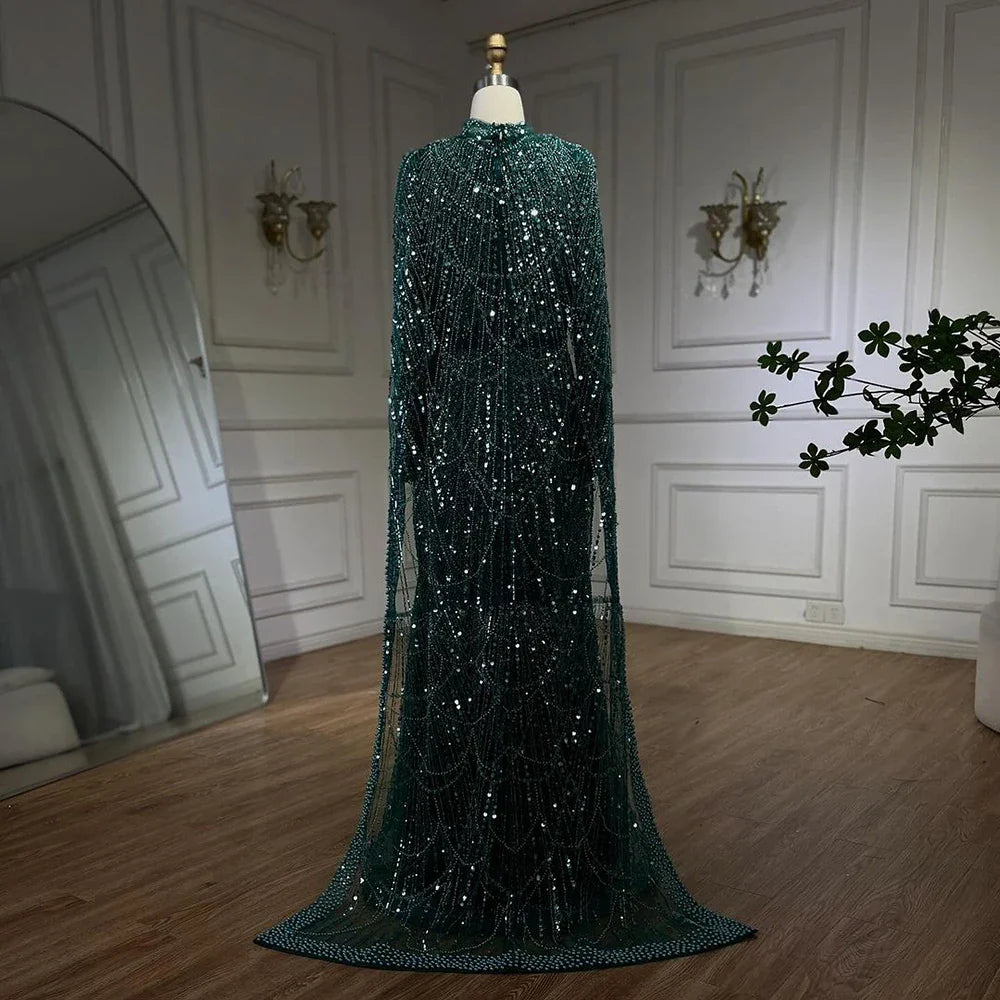 Luxury Nude Mermaid Evening Dress with Cape Dubai Arabic Style LA72032M