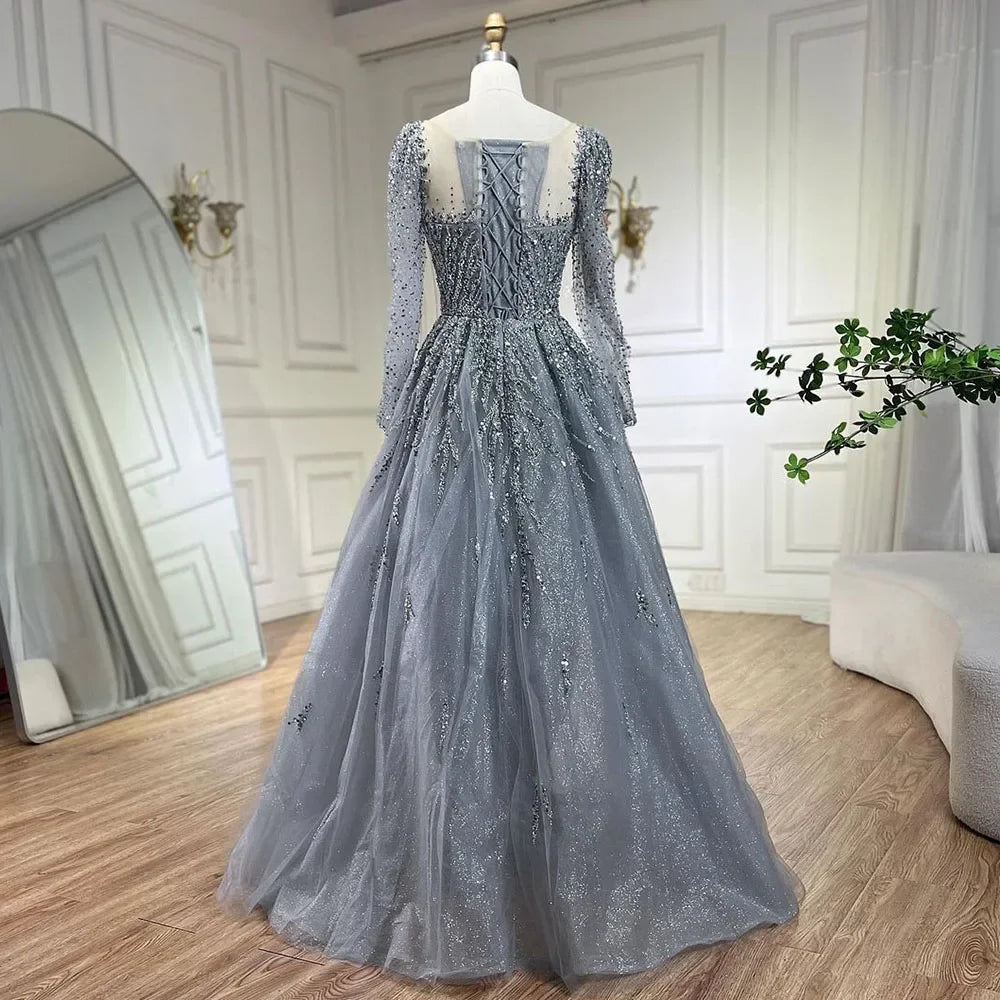 Luxury Dusty Pink Long Sleeves A-Line Evening Dress LA71915