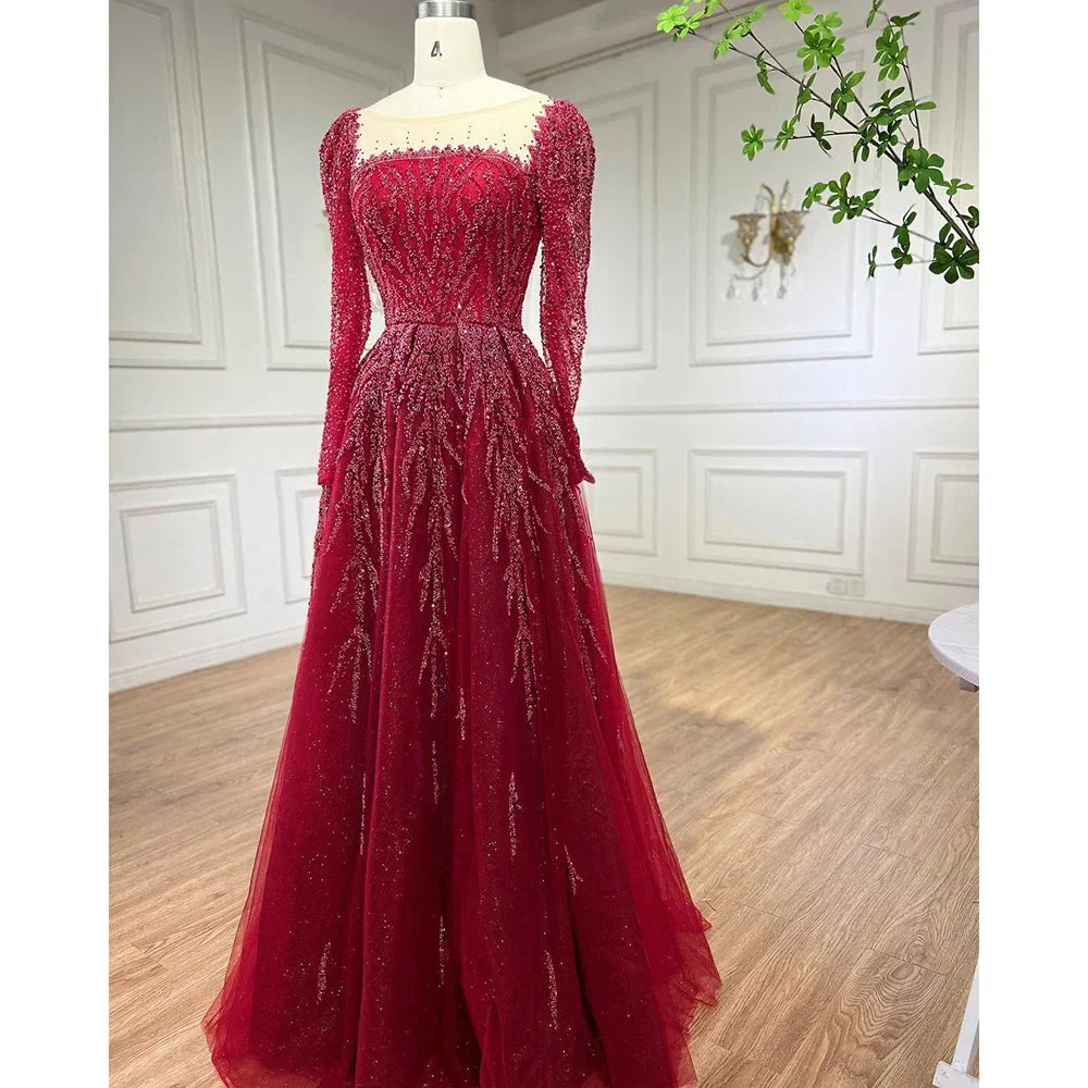 Luxury Dusty Pink Long Sleeves A-Line Evening Dress LA71915