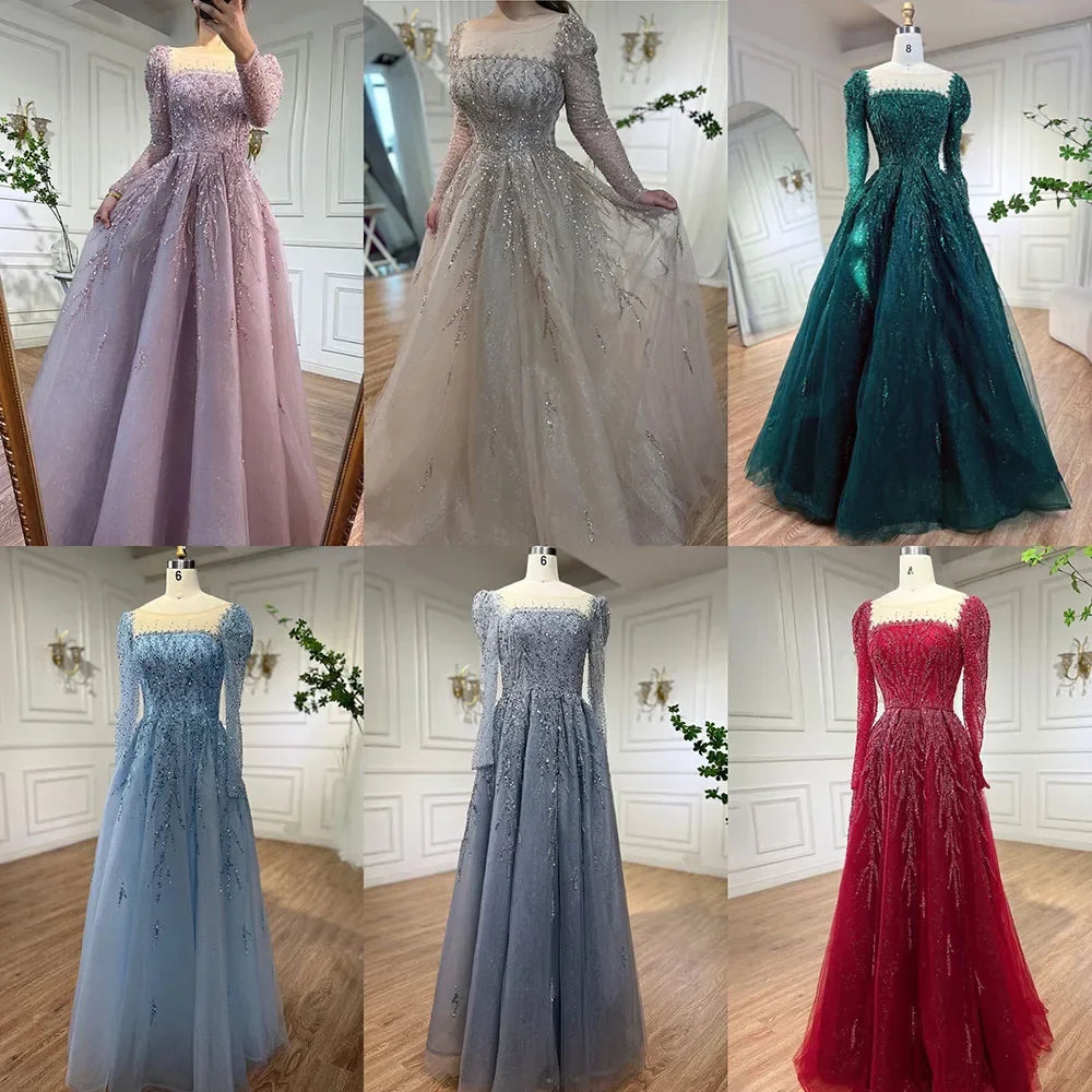 Luxury Dusty Pink Long Sleeves A-Line Evening Dress LA71915