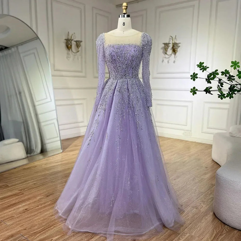 Luxury Dusty Pink Long Sleeves A-Line Evening Dress LA71915