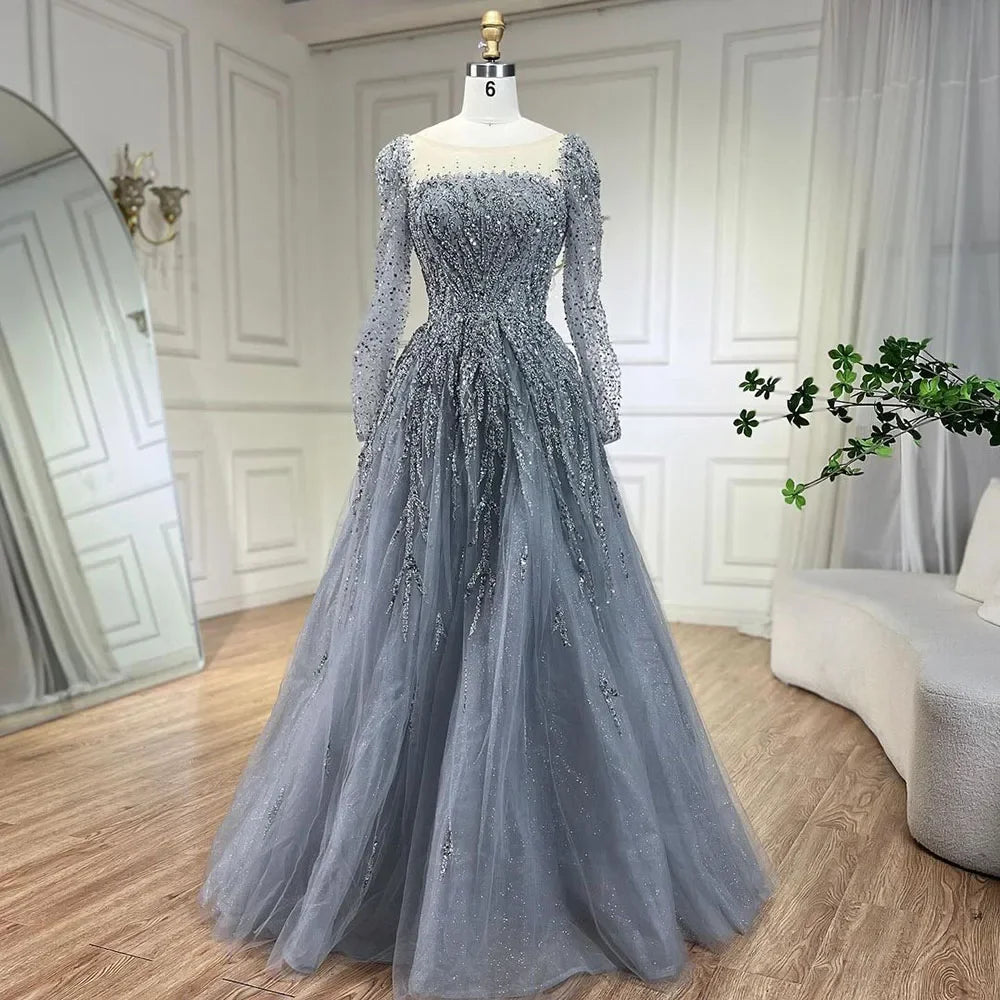 Luxury Dusty Pink Long Sleeves A-Line Evening Dress LA71915