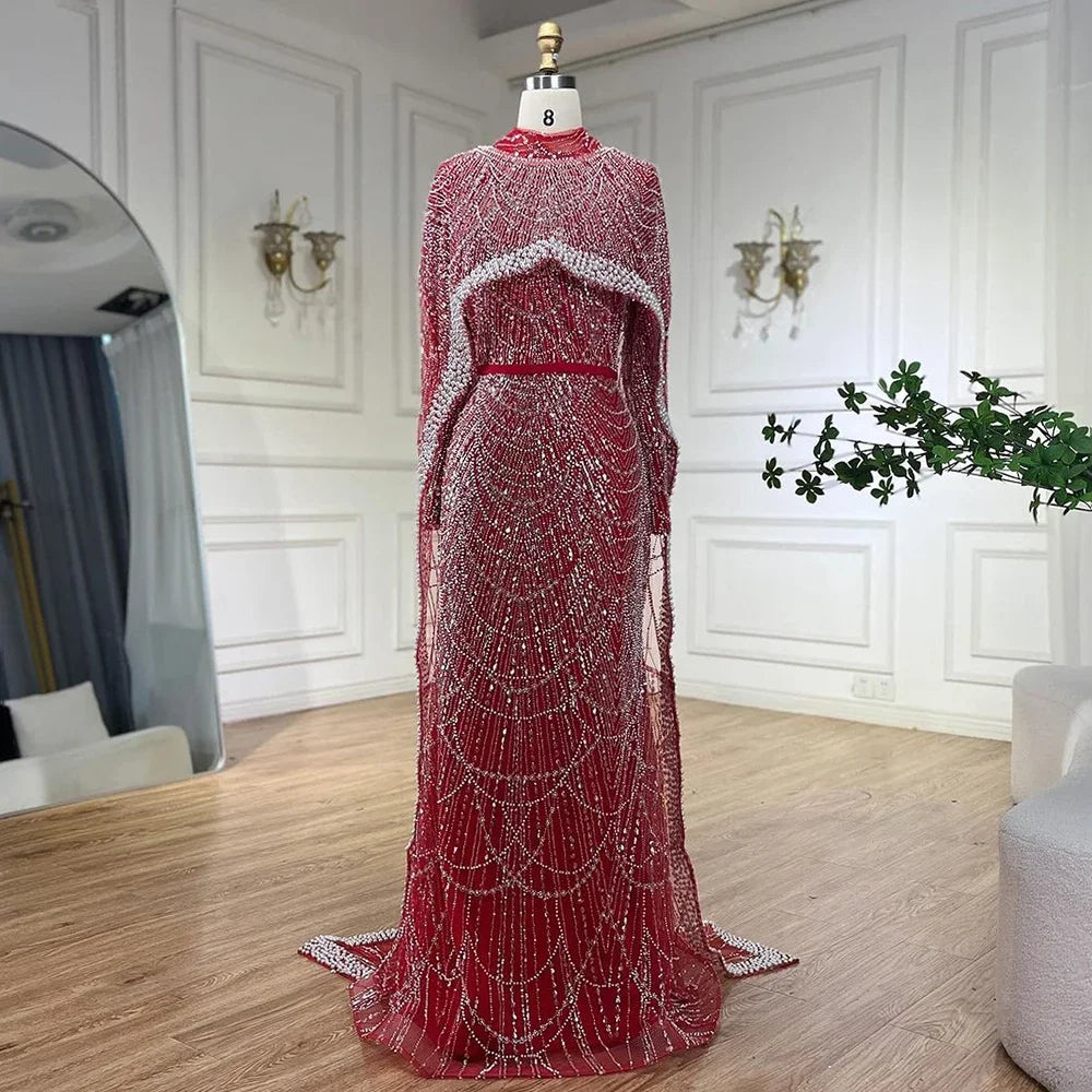 Modest Beaded Long Cape Dubai Evening Dresses LA72032M