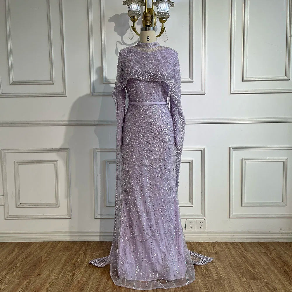 Modest Beaded Long Cape Dubai Evening Dresses LA72032M