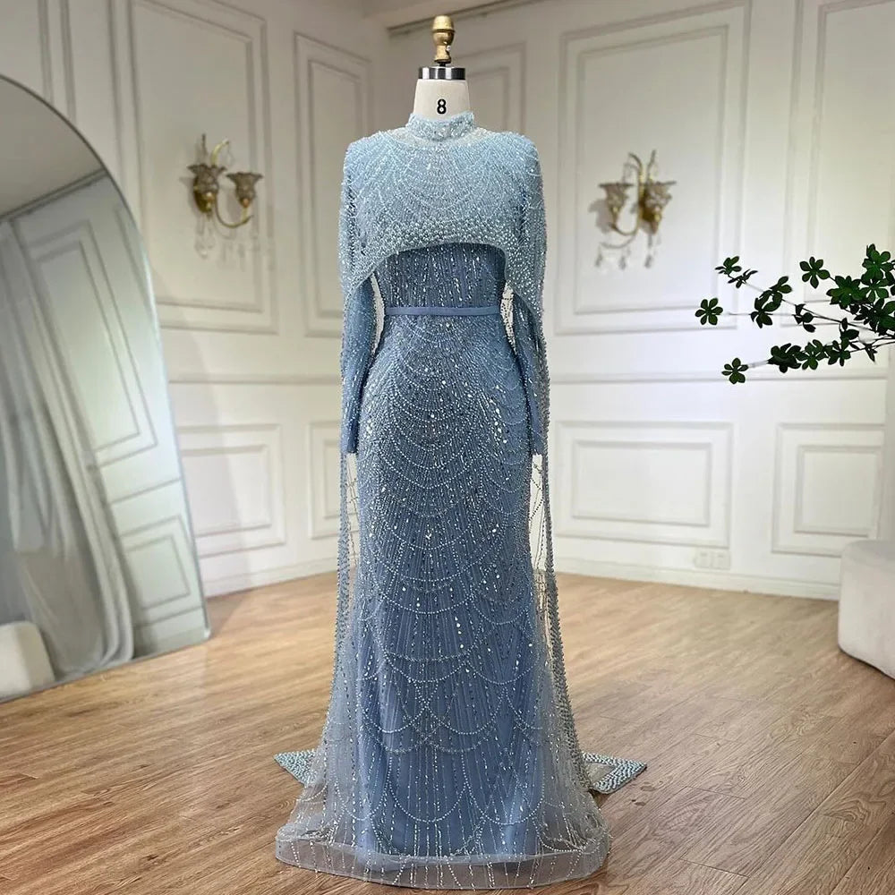 Modest Beaded Long Cape Dubai Evening Dresses LA72032M