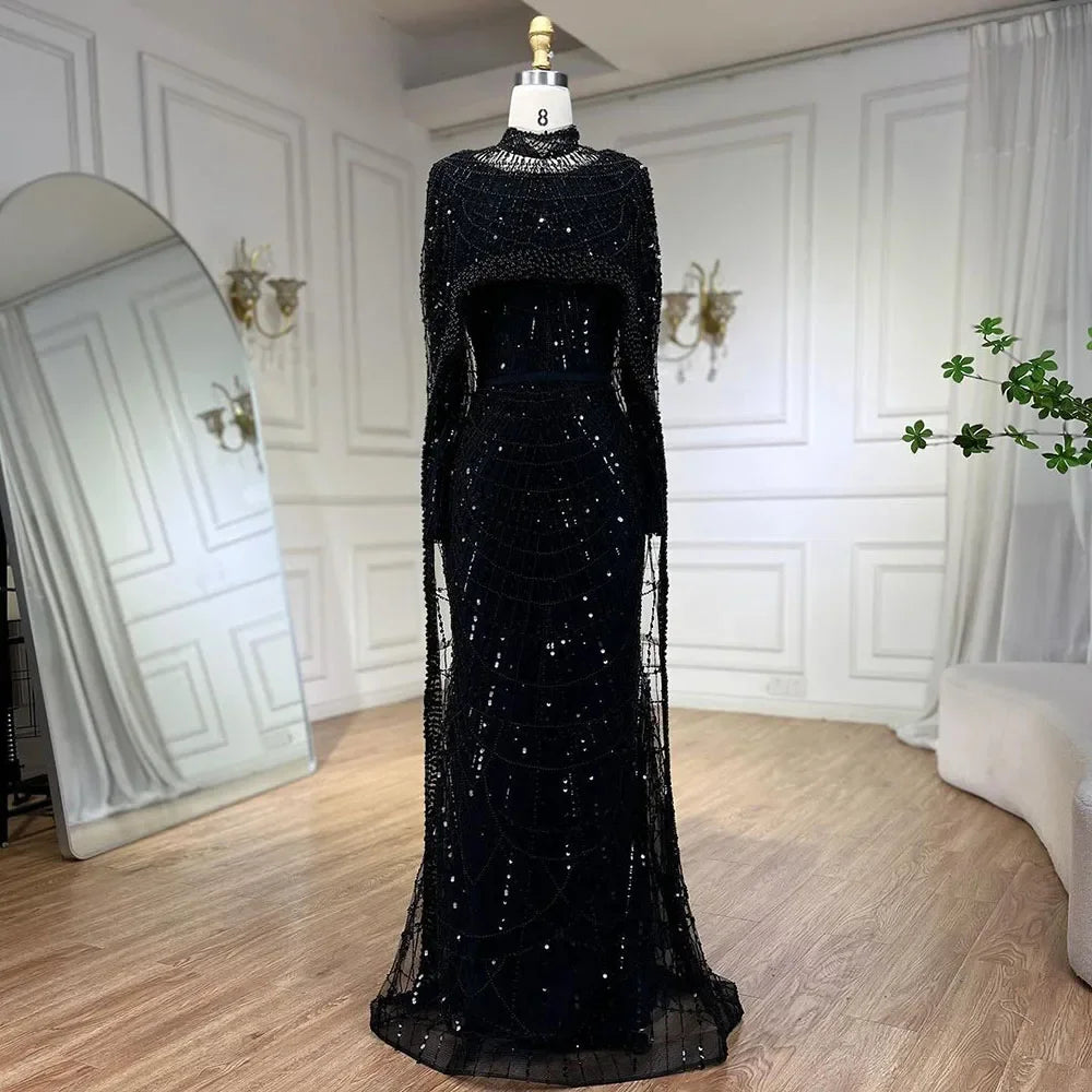 Modest Beaded Long Cape Dubai Evening Dresses LA72032M