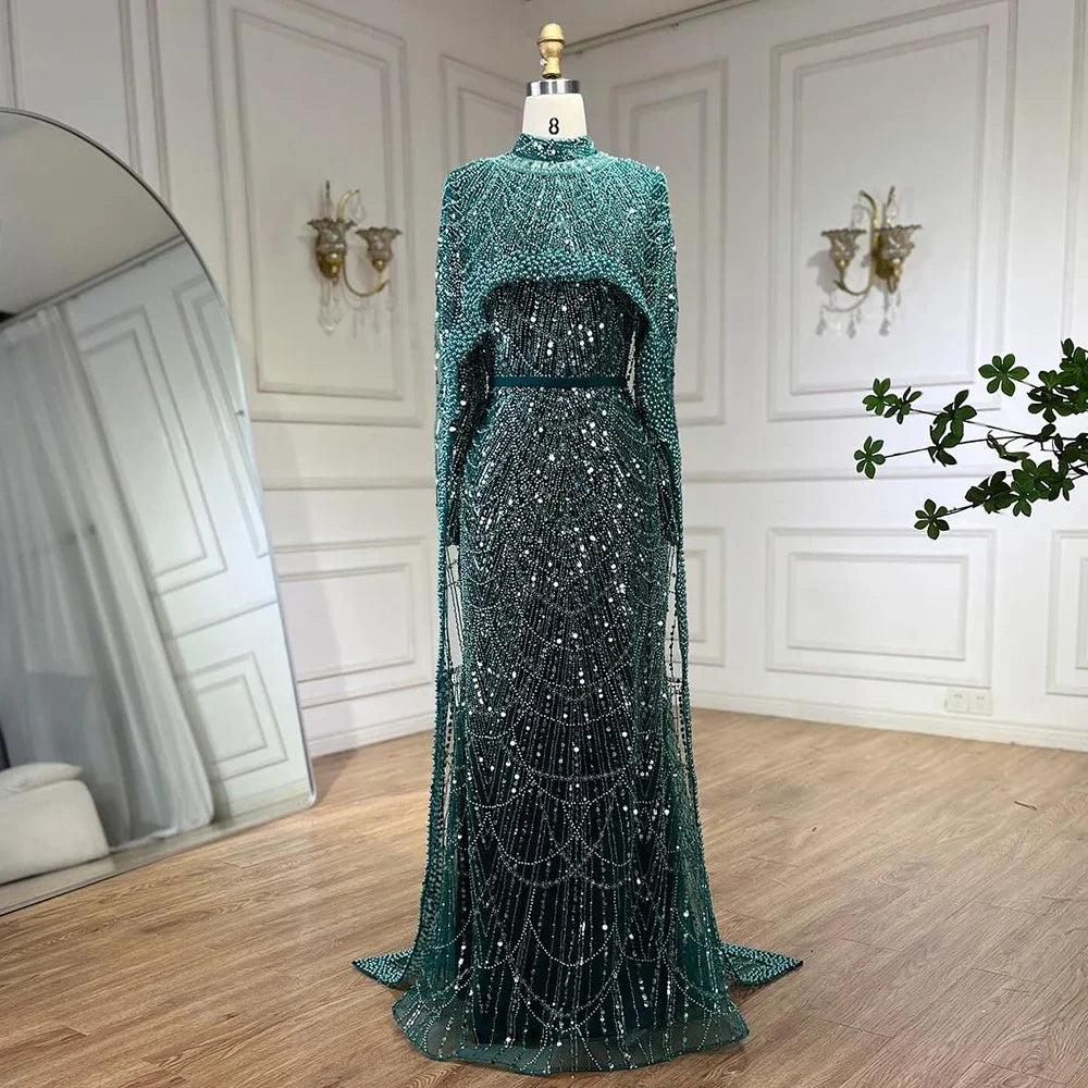 Modest Beaded Long Cape Dubai Evening Dresses LA72032M
