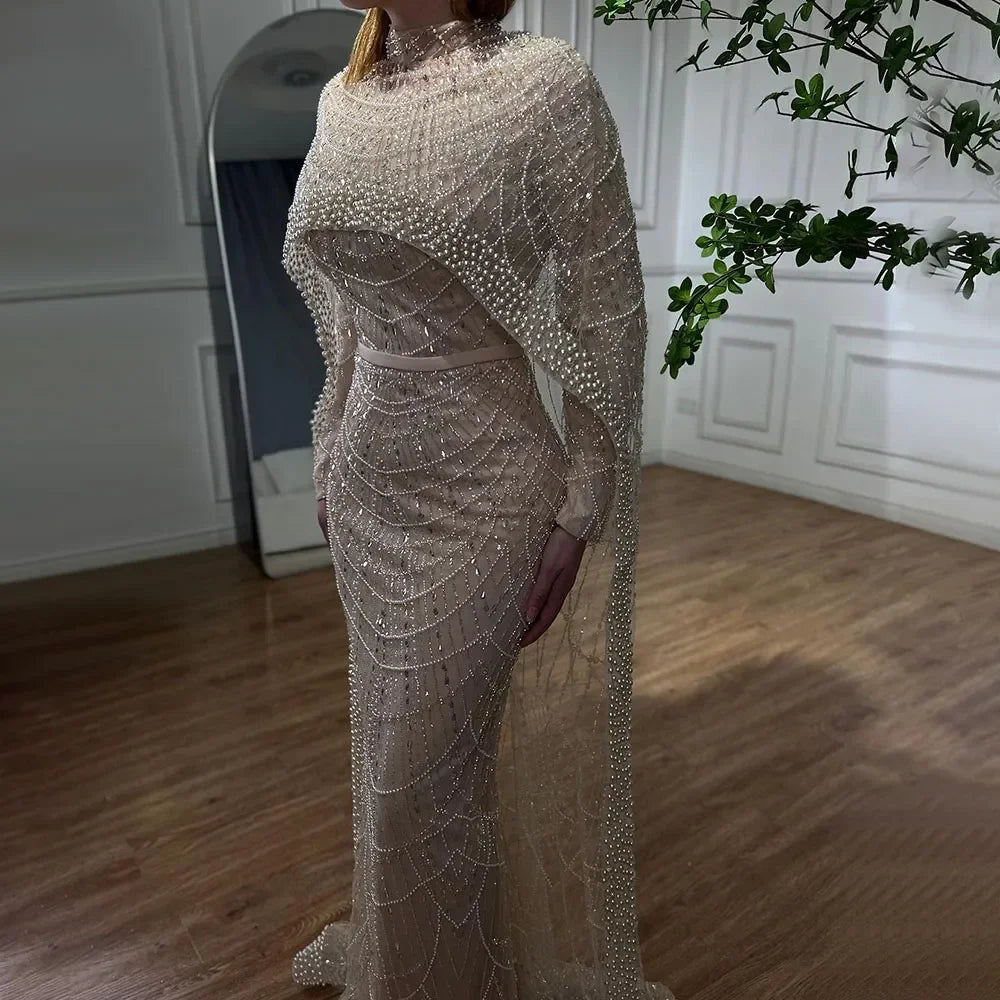 Modest Beaded Long Cape Dubai Evening Dresses LA72032M