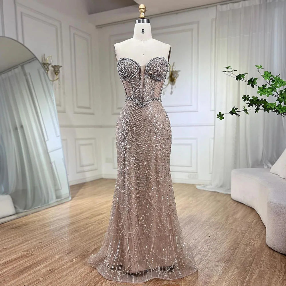 Serene Hill Nude Mermaid Luxury Evening Dresses Gowns And Beaded Design Arabic 2025 For Women Wedding Party LA72249