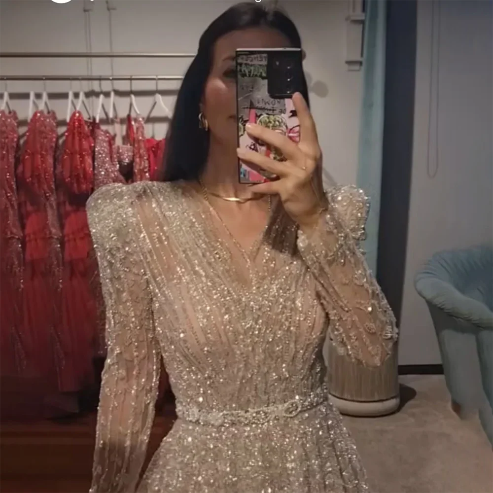 Luxury Nude A Line Beaded Evening Dress for Formal Occasion LA71803D