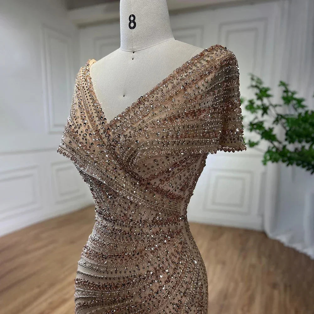 Luxury Silver Nude Mermaid Evening Dresses for Party LA71686
