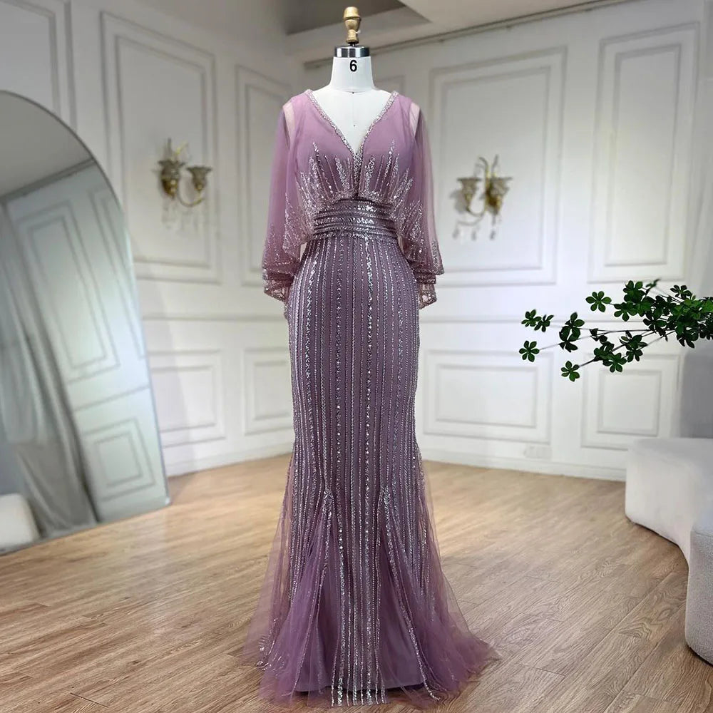 Luxury Turquoise Mermaid Evening Dress with Long Cape LA72258