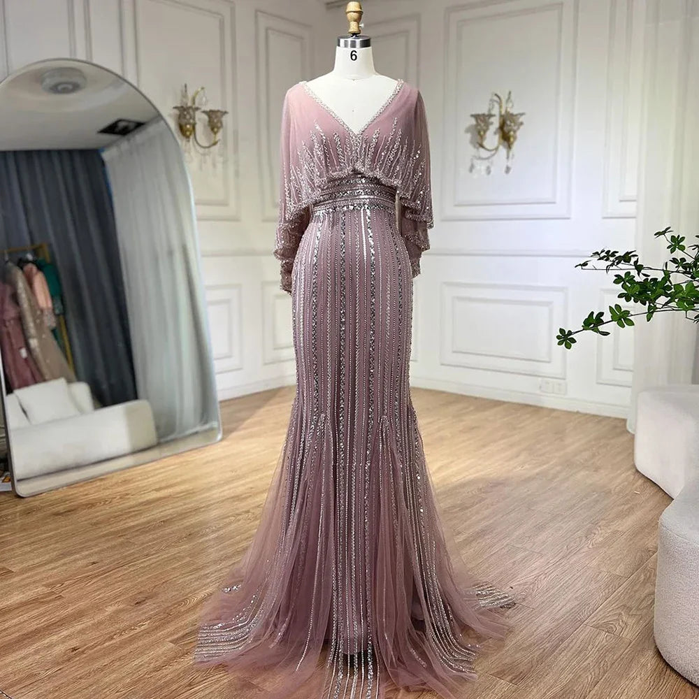 Luxury Turquoise Mermaid Evening Dress with Long Cape LA72258