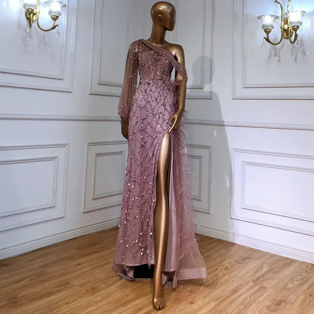 Luxury Dubai Turquoise Mermaid Overskirt Evening Dresses Gowns Luxury Beaded Elegant For Women Party LA71466