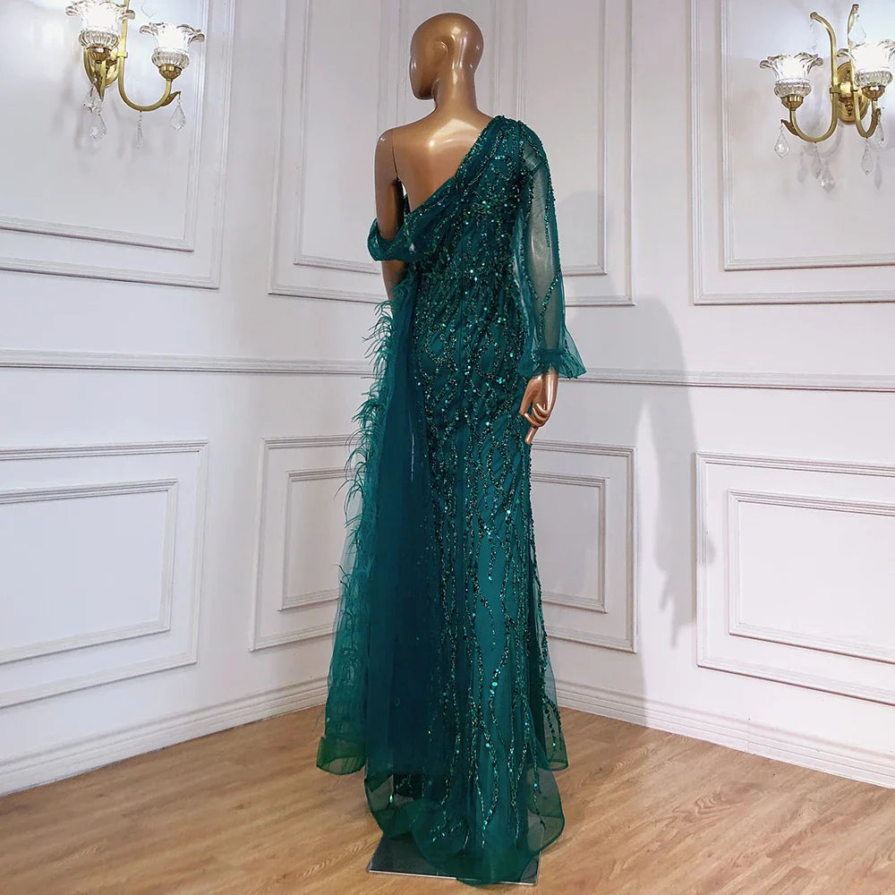 Luxury Dubai Turquoise Mermaid Overskirt Evening Dresses Gowns Luxury Beaded Elegant For Women Party LA71466