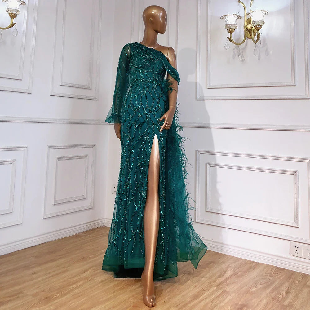 Luxury Dubai Turquoise Mermaid Overskirt Evening Dresses Gowns Luxury Beaded Elegant For Women Party LA71466